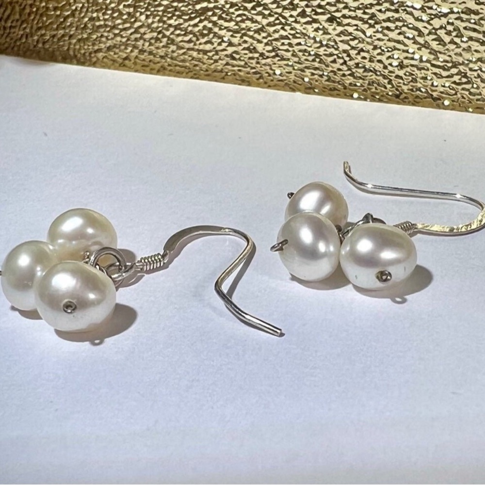 Vintage Solid 925 Sterling Silver Drop Dangle Ear… - image 1